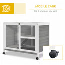 PawHut Wood Rabbit Hutch Bunny Cage Pet House Indoor W/ Tray Ramp, Grey