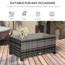 Outsunny Garden Rattan Side Table,Wicker Coffee Desk, Glass Top, Mixed Grey