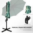 Outsunny Cantilever Roma Parasol 360° Rotation w/ Hand Crank & Base, Green