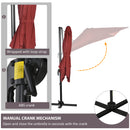 Outsunny Square Cantilever Roma Parasol 360° Rotation w/ Hand Crank, Wine Red