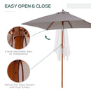 Outsunny Wooden Patio Umbrella Market Parasol Outdoor Sunshade 6 Ribs Grey