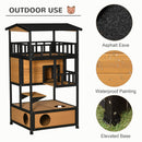 PawHut Wooden Outdoor Cat House 3-Tier Kitten Shelter w/ Tilted Roof Yellow