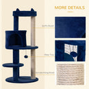 PawHut 4 Tiers 104cm Cat Tree w/ Scratching Posts Perches  Hanging Ball, Blue