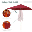 Outsunny Wooden Patio Umbrella Market Parasol Outdoor Sunshade 6 Ribs Wine Red