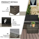 Outsunny 3pc PE Rattan Wicker Set Storage 3-seater Sofa Footstool Table Grey