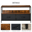 HOMCOM TV Cabinet, TV Console Unit with 2 Foldable Linen Drawers Rustic Brown