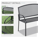 Outsunny 2 Seater Metal Garden Bench Outdoor Furniture for Porch Lawn Grey