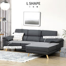 3 Seater L Shaped Sofa Settee Corner Sofas w/ Adjustable Headrest Dark Grey