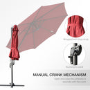 Outsunny Cantilever Roma Parasol 360° Rotation w/ Hand Crank & Base, Wine Red