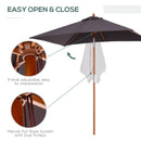 Outsunny Wooden Patio Umbrella Market Parasol Outdoor Sunshade 6 Ribs Deep Grey