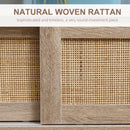 HOMCOM Coffee Table with Storage, Tea Table with Sliding Doors & Natural Rattan