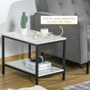 HOMCOM Modern Coffee Table Set of Two w/ Steel Frame Marble-Effect White, Black