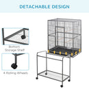 PawHut Rolling Bird Cage w/ Detachable stand Storage Shelf  Wood Perch Food Cup
