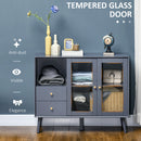 HOMCOM Modern Sideboard, Glass Door Buffet Cabinet with 2 Drawers, Grey