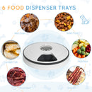 PawHut Pet Feeder w/ Digital Timer Six-Meal Food Dispenser Trays White