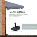 Outsunny 2.3m Half Round Parasol Garden Sun Umbrella Metal w/ Crank Grey