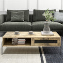 HOMCOM Industrial Coffee Table W/ Drawer and Open Storage Compartment Metal Legs