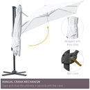 Outsunny Square Cantilever Roma Parasol 360° Rotation w/ Hand Crank, White
