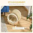 PawHut Raised Kitten Bed Pet Shelter w/ Scratcher Cushion, Beige 41 x 38 x 43 cm