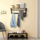 HOMCOM Floating Shelf Wall Mounted Shelf with 5 Hooks and Hanging Rod Brown