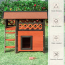PawHut Cat House Outdoor Kitten Shelter Puppy Kennel w/ Balcony Stairs Roof