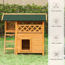 PawHut Cat House Outdoor Kitten Shelter Puppy Kennel w/ Balcony Stairs Roof