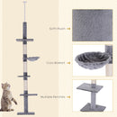 PawHut Floor to Ceiling Cat Tree for Indoor Cats 5-Tier Kitty Tower Grey