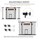 PawHut Dog Gate Pet Safety Gate W/ Cat Door Auto Close Pine Decor 74-105 cm Wide