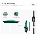 Outsunny 3x2m Patio Parasol Canopy Tilt Crank 6 Ribs Sun Shade Garden Green