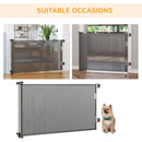 PawHut Retractable Stair Gate for Dogs Mesh Safety Gate - Grey