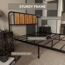 HOMCOM Double Bed Frame Steel Bed Base with Headboard 145 x 199cm Brown