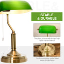 HOMCOM Banker's Table Lamp w/ Bronze Base, Green Glass Shade, Pull Rope Switch