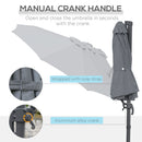 Outsunny 4.5 m Double Garden Parasol Garden Umbrella w/ Crank Handle Grey