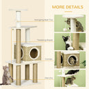 PawHut Cat Tree Climbing Tower w/ Scratching Post, Cat House, Hanging Toy Ball