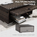 Outsunny Rattan Garden Sofa Set Storage Table Wicker Patio Lounger 4-Seater Brow