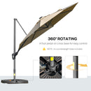 Outsunny 3m Solar LED Cantilever Parasol Adjustable Garden Umbrella Khaki