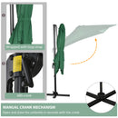Outsunny Square Cantilever Roma Parasol 360° Rotation w/ Hand Crank, Green