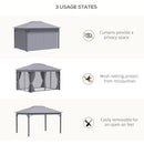 Outsunny 4 x 3(m) Patio Gazebo Garden Shelter w/ Curtains and Netting, Grey