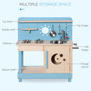 Outsunny Kids Kitchen Role Play Set with Pots and Pans Storage Shelf for 3+