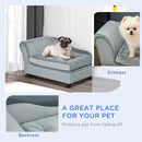 PawHut Pet Sofa with Storage, Dog Chair Cat Couch W/ Cushion, Grey 76x45x41.5 cm