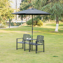 Outsunny Tete-a-tete Chair 2-Seater Steel Bench w/ Coffee Table Backyard Porch