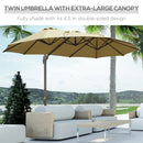 Outsunny 4.5 m Double Garden Parasol Garden Umbrella w/ Crank Handle Khaki
