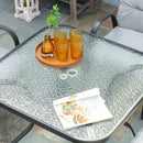 Outsunny Garden Dining Set, Glass Table w/ Umbrella Hole & Texteline Seats