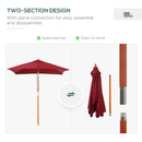 Outsunny Wooden Patio Umbrella Market Parasol Outdoor Sunshade 6 Ribs Wine Red