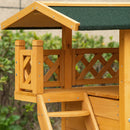 PawHut Cat House Outdoor Kitten Shelter Puppy Kennel w/ Balcony Stairs Roof