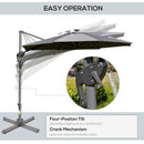 Outsunny 3m Solar LED Cantilever Parasol Adjustable Garden Umbrella Light Grey