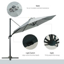 Outsunny 3(m) Cantilever Parasol Patio Sun Umbrella w/ Base Solar Lights Grey