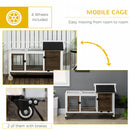 PawHut Wooden Rabbit Hutch, Small Animal  House w/ Wheels, Removable Tray