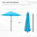 Outsunny 2.6M Patio Umbrella Outdoor Sunshade Canopy w/ Tilt and Crank Blue