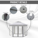 Outsunny 4x4m Hexagon Gazebo w/ Metal Frame Mesh Curtains Outdoor Garden, Grey